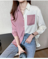 Blusa de manga larga con combinación de dos colores